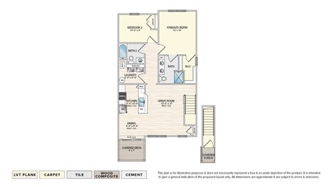 Floor plan for 2 beds, 2 baths, 1036 sqft